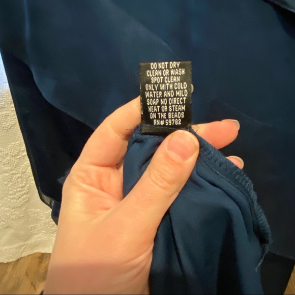 Adrianna Papell Beads Tiered Chiffon Evening Gown Sz 8 Prussian Blue Prom Dress - Picture 10 of 16